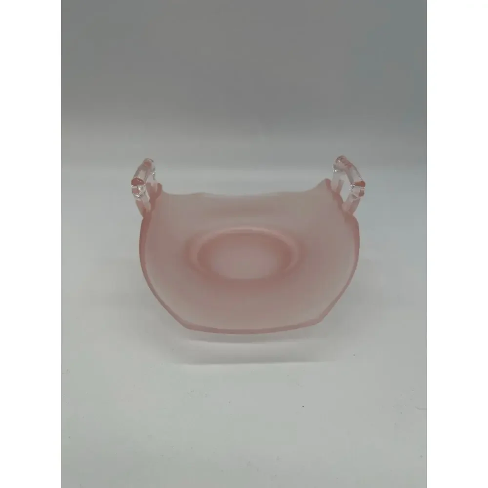 Lancaster Frosted Pink Satin Depression Glass Basket with Handles